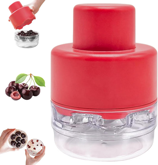 Hand Press Cherry Pitter with Container | Easy One-Press Cherry & Olive Seed Remover | Mess-Free Fruit Pitting Tool for Home Kitchen Use